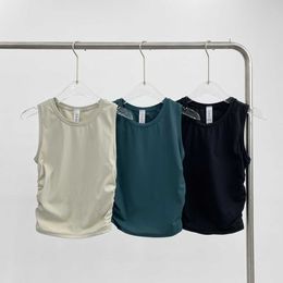 Lu-212 Draad yoga sport wijd randtaarttop voor vrouwen met borstbekleding zomers elastisch mouwloos vest-shirt