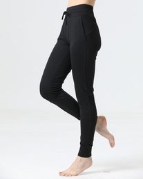 lu-22 Vrouwen Jogging Yoga Negende Broek Zak Fitness Zachte Hoge Taille Heuplift Elastische Casual Broek Trekkoord Benen Joggingbroek