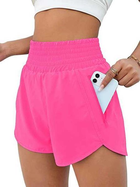 LU-222 Short de sport chaud pour femmes taille haute piste de course Leggings de Yoga poches latérales Anti-éblouissement élastique minceur pantalon collants