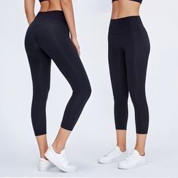 L2047 Womens Yoga Leggings Nake Feeling Capri Broek High-Rise Outfit Geen T-Lijn Elastische Strakke Effen Kleur Sport broek