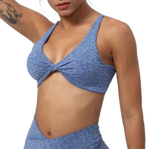 Robe de soutien-gorge de sport de Yoga imprimé léopard pour femmes, débardeur torsadé dans le dos, débardeur de Fitness, de course en plein air, vêtements de gymnastique, LU-303