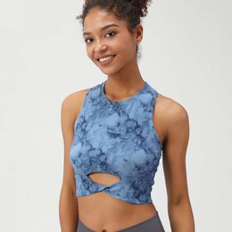 Lu-33 crop top dames mouwloze bedrukte tie-dyed yoga-tanktop voor dames schoonheidsrug yoga-jurk voor dames geribde hoogsluitende yoga-bh