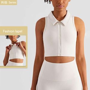 Lu-33 Pittige Meisjes Mouwloze Crop Top Fitness Sport BH Rits Schokabsorberende Running Tank Top Dames Polo Revers Yoga BH