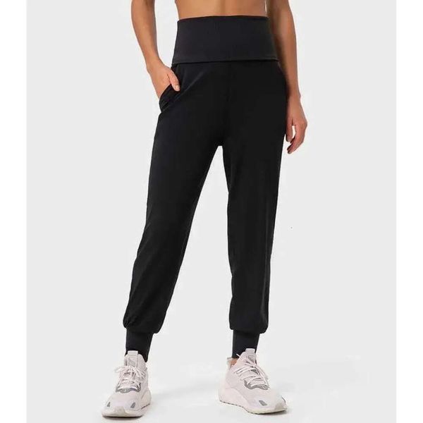 Lu-365 Pantalon de Yoga pour femmes, ceinture côtelée rayée, résistant aux rides, Leggings chauds à poils de ventre, poches latérales, ample, couleur chair, sport Tig 88