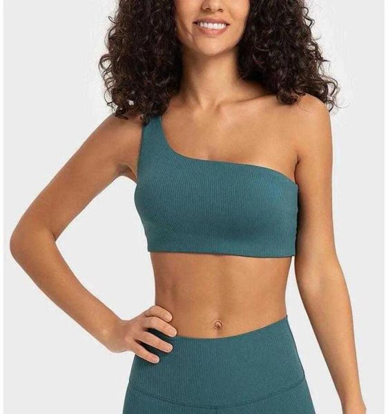 Lu-369 Dépouillé Côtelé Sangle Unique Yoga Soutien-Gorge De Sport Gouttelette Dos Creux Fitness Vêtements De Sport Femmes Sous-Vêtements Débardeurs Hauts Mode Outwear 71