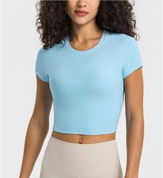 LL-371 Coupe ample Tenues de yoga à séchage rapide Manches courtes Été CoolnessTops Femmes T-shirt respirant Entraînement Rnning Gym Absorption d'humidité Couleur unie Fiess T