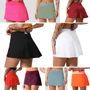 LU-383 geplooide rokken yoga-outfits tennisgolfsporten shorts met binnen pocket dames leggings snel droge ademende broek hardloopoefening fitness gym kleren