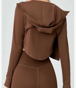 Manteau de sport d'automne couleur chair, sweat à capuche avec fermeture éclair, chemise de Yoga, veste à manches longues, maille creuse, haut de Fitness, automne LU-408