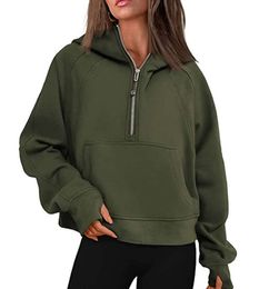 Lu-43 Otoño Invierno traje de Yoga sudadera con capucha de media cremallera suéter deportivo para mujer chaqueta suelta de gimnasio abrigo corto de felpa para Fitness 478441