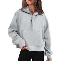 Lu-43 Traje de yoga de otoño e invierno, sudadera con capucha de buceo, suéter deportivo de media cremallera para mujer, chaqueta holgada para gimnasio, abrigo corto de felpa para Fitness, sudadera X22