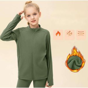 LU-60 Veste de sport en peluche pour filles, automne-hiver, vêtements de sport, sweat à capuche épais et chaud pour enfants, Fitness, course à pied, fermeture éclair