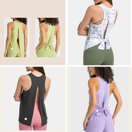 LU-603 Femmes Yoga Sans Manches Dos Ouvert Réservoirs Haut De Sport Lâche Décontracté Course Fitness Gilet Mince et Léger Débardeur