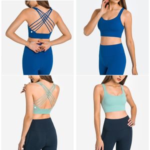 LU-604 Sport Yoga Volledige Cup Bh Terug Cross Push Up Schokbestendige Fitness Gym Crop Tops Dames Effen Schokbestendige Yoga Workout Bh's