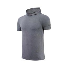 lu-6693 zomer sneldrogende hardloopkleding fitnesskleding Europese en Amerikaanse heren sport-T-shirt met korte mouwen hoodie P299a