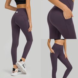 LU-678 Automne et hiver nouveau pantalon de sport de couleur unie fitness à neuf points pantalon de yoga taille haute et levage des hanches pour femmes