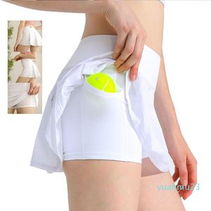 Lu-7 Faldas de tenis Falda plisada de yoga Ropa de gimnasia Mujeres Correr Fitness Falda pantalón de golf de limón Faldas para mujeres Suave y transpirable Lindos pantalones cortos lu