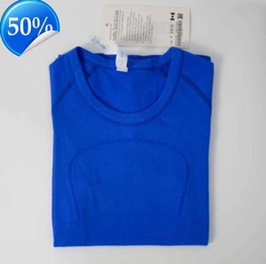 Lu-852 Camisetas de yoga para mujer Camiseta para mujer Camiseta para correr transpirable de alta elasticidad Secado rápido Sin costuras Manga corta Deporte Ciclismo Ropa de gimnasio