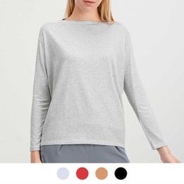 Lu-88276 T-shirt de yoga respirant et décontracté pour femmes, haut à manches longues, chemisier, exercice de fitness en plein air, chemise à séchage rapide, vêtements de gymnastique