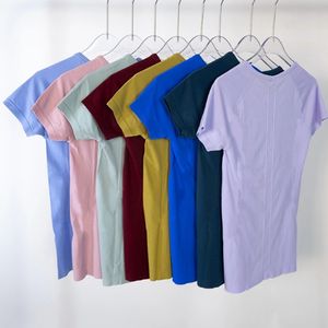 lu-888 Yoga shirt met korte mouwen Racelengte Sporttop Dames T-shirt Top voor fitness Slim fit shirts voor hardlopen Sportkleding lululemonshirt