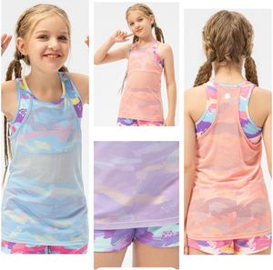 LU-890 sportvest voor meisjes Fake Two Mesh danstrainingtop Running Fiess Wear kindersporttop voor kinderen