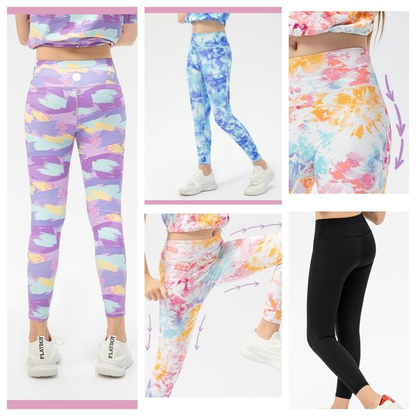 LU-891 Medias de entrenamiento deportivo para niñas, pantalones para correr con estampado de grafiti, pantalones deportivos para entrenamiento de baile para niños