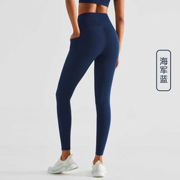LU-92 pantalons de Yoga taille haute Leggings de gymnastique poche latérale course sport Fitness collants décontracté entraînement exercice pantalons