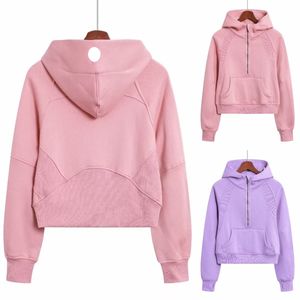 LU-922 Sweat à capuche brodé de yoga pour femme Plus lululemomly Veet Vestes épaisses Pull lululy Demi-fermeture éclair avec poche à capuche pour loisirs en plein air, vêtements de sport