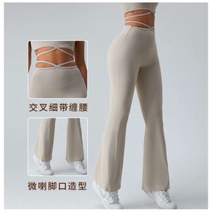 Lu Align Align Lu Lemon Belt Cross Thin Yoga Pants Femmes, Taille haute, Légèrement évasé, Pantalon à jambes larges, Sports de course, Fiess Wear, Nude,