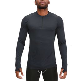 Lu Align Align Lu Lemon Dry Chemise de sport à col rond pour homme avec fermeture éclair à manches longues pour musculation, course à pied, haut de golf serré