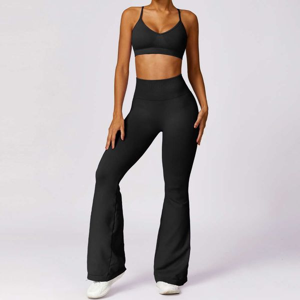 Lu Align Align MODITIN Lu Leggings altos para mujer Pantalones ajustados con realce en la cintura Pierna acampanada Tops con sujetador recogidos elegantes y simples Conjunto de 2 piezas Ropa de gimnasio Ropa de entrenamiento Lemon LL Jogger Jogger G