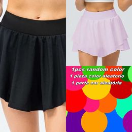 LU ALINE ALIGN ALIGN ROK SHORTS DRAME VROUWEN TENNISSEN Korte Hooggijzige lopende geplooide rokken Sport Fitness High Taille Skort Pocket Jogger Lemon Woman Lady