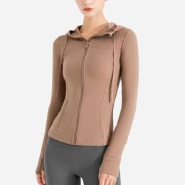 Lu Align Herfst Yoga-outfit Naakt gevoel Hardloopjassen met capuchon Dames Fitness Effen hoodies Rekbare sport Gymjas Getailleerd Nylon Strakke sweatshirts Jogger Gry Lu08