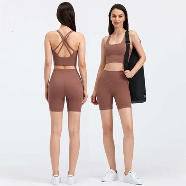 Lu Align Cloud Hi Tenue de sport 2 pièces pour femme - Haut court Rosa - Soutien-gorge et short de motard - Ensemble d'entraînement - Sensation nue - Vêtements de sport - Yoga Lu Lemon LL 2024