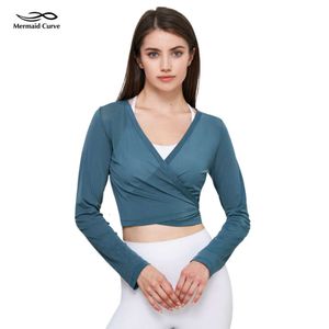 Lu Align Cropped Curve T-shirt voor dames Zeemeermin Escalate Wrap Yoga Top Fijne mesh Lichtgewicht stof V-hals Lange mouw Pilates Oefening T-shirt Citroen Sport 2024