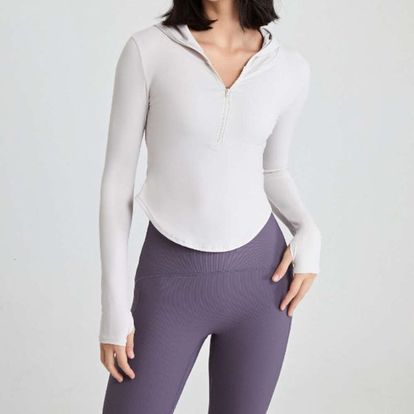 Lu Align Traje con capucha Desnudo Media cremallera Sudadera Mujer Fitness Crop Running Chaquetas Sólido Dedo Agujeros Elasticidad Mujer Manga larga Yoga Abrigo Jogger Gry Lu-08 2024