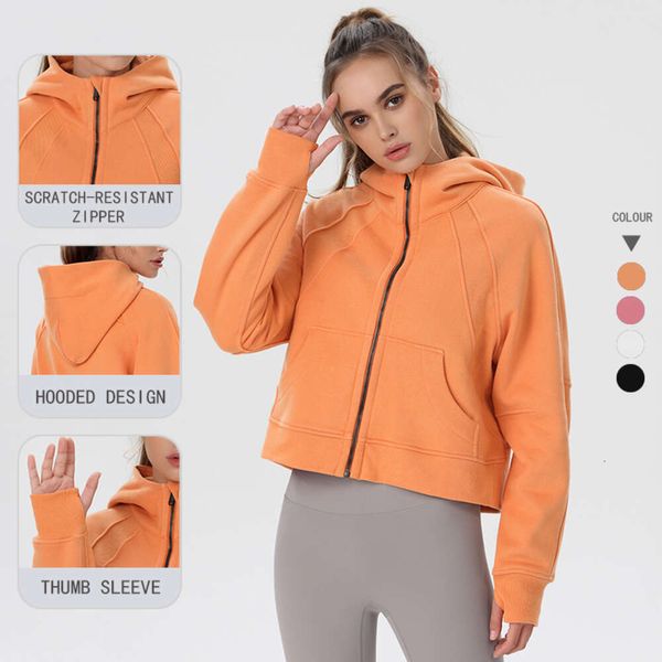 Lu Align Lemon Jacket Abrigo con capucha Sudaderas Traje Sudaderas con capucha Nueva sudadera con capucha corta con cremallera completa Ropa de yoga para mujer Abrigo de algodón Gimnasio Entrenamiento Anorak Cortavientos Fitness Ropa para correr