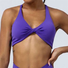 Lu Align Citron Pli Croix Torsadée Soutien-Gorge De Sport Sangle Fiess Brassière Femmes Dos Nu Yoga Débardeur Haut Court Gym High Impact Push Up Sexy Underwea