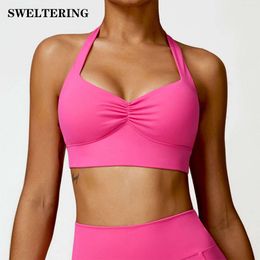 Lu Align Citroen Sexy Vrouwen Halter Sportbeha Hoge Ondersteuning Impact Ruches Fiess Gym Yoga Top Trainingskleding Push-up Korset Gewatteerde Activewear