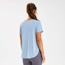 Lu Align Lemon T-shirt Los Beste Dames Yoga Fiess Shirt met korte mouwen Vest Laser Punch Sneldrogend Ademend Crop Tennis Gym Sport Top Jog