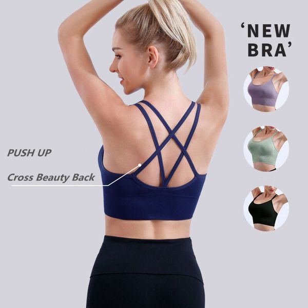 Lu Align Lemon Yoga Back Camisoles Tanks Mujer Cross Sports Bra Sexy A prueba de golpes Fitness Push Up Top Running Active Sportswear Chaleco para niñas LL Lu Jogger Vest