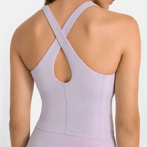 Lu Align Lemon Yoga Tank Balance Key Top pour femme Gilet de sport Sangle de beauté croisée Coussin de poitrine Col haut Anti-dérapant Fitness Robe Top LL Lu Jogger