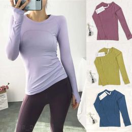 Lu Align Lu Girl Yoga Camisetas esportivas de manga comprida Camiseta de fitness Top de alta elasticidade Camisetas de musculação ao ar livre em torno do pescoço Tops Stre 25