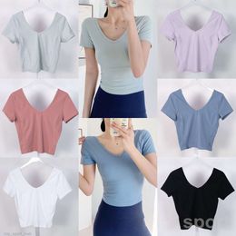 Lu Align Lu Lady Yoga Camiseta con Cuello en V Fitness Manga Corta Mujer Correr Deportes Top Ejercicio Swiftly Tech Camiseta de Secado rápido Correr Slim Sexy Popular Chaleco Camisa Moda