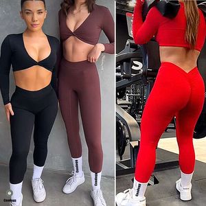 Lu Align Lu Pant Yoga Sport 12Pcs Pad Long Manches Courtes Align Crop Tops Femmes Ensemble Sport Gym Scrunch V Back Fitness Leggings Pantalon d'entraînement Costumes Actifs Citrons LL Exercice L