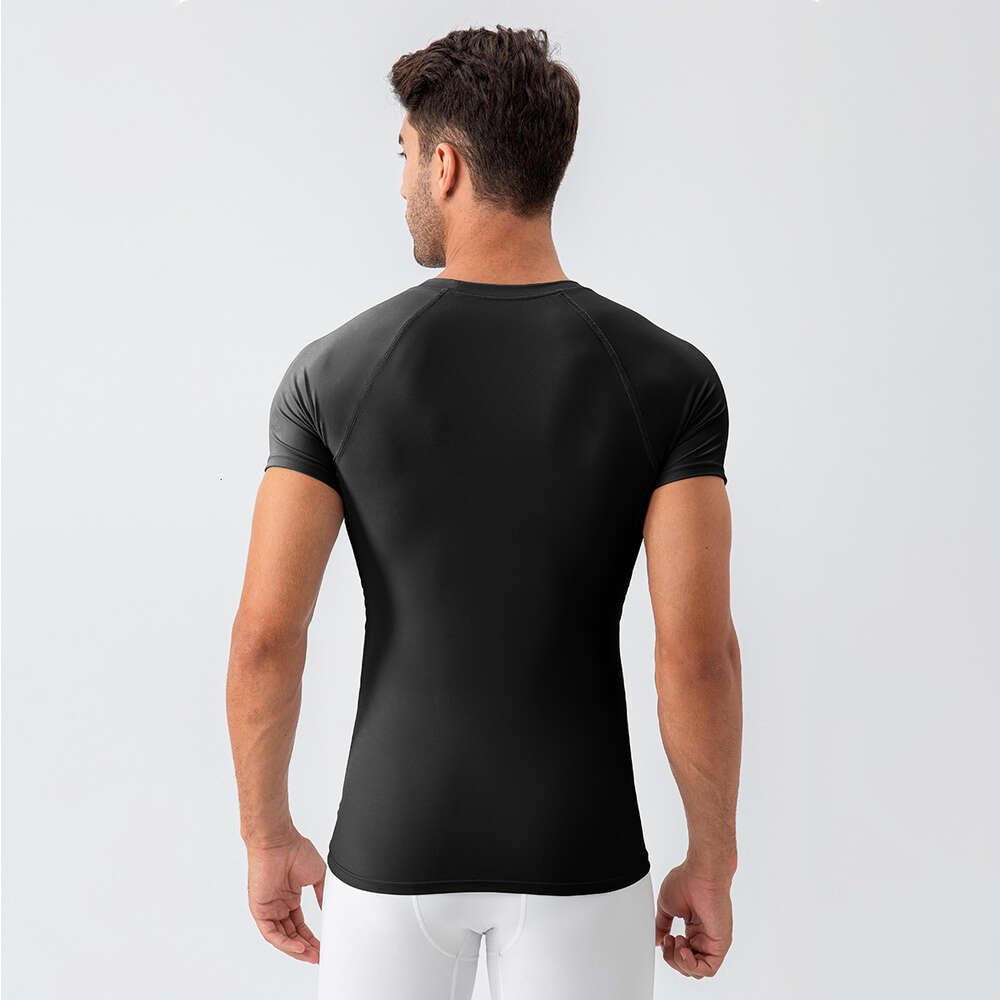 Lu Align Lu Camiseta Yoga masculina de secagem rápida, alto impacto, gola redonda, leve, elástica, emagrecimento, camiseta de treino