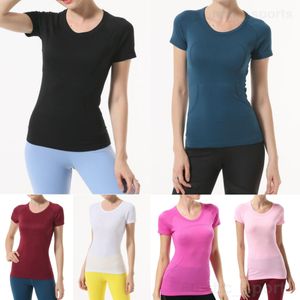Lu Align Lu - Camiseta deportiva para mujer, manga corta, yoga, fitness, camiseta elástica para correr, cuello redondo, parte superior atlética, elástica, delgada, tecnología rápida, transpirable