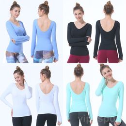 Lu Align Lu Yoga Girl Bodybuilding Hauts à manches longues Sexy Running Tshirt Femmes Sport T-Shirts Respirant Fitness Rapidement Tech Thin Tee Outdoor Couleur unie