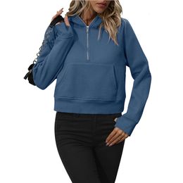 Lu Align Lu Veste de yoga, manteau, chemise, haut de sport pour femme, demi-fermeture éclair, sweat à capuche court, manches longues, polaire, quart de fermeture éclair, pull-over, tenues d'automne, vêtements