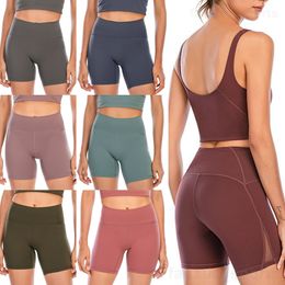 Lu Align Lu Yoga Lady Fitness Pantalon Couleur unie Naked 3 Pant Tight Shorts Trois leggings Fesses retroussées Gym Pantalon de survêtement Pantalon de course élastique