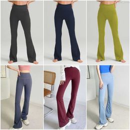 Lu Align Lu Yoga Femmes Pantalon Ample Bodybuilding Mini Pantalon Évasé Entraînement Sport Bell Bottoms Lady Sexy Fesses Levage Pantalon Jambe Large